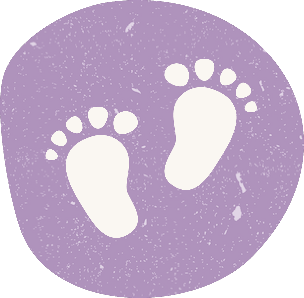 White footprints on a purple textured background.