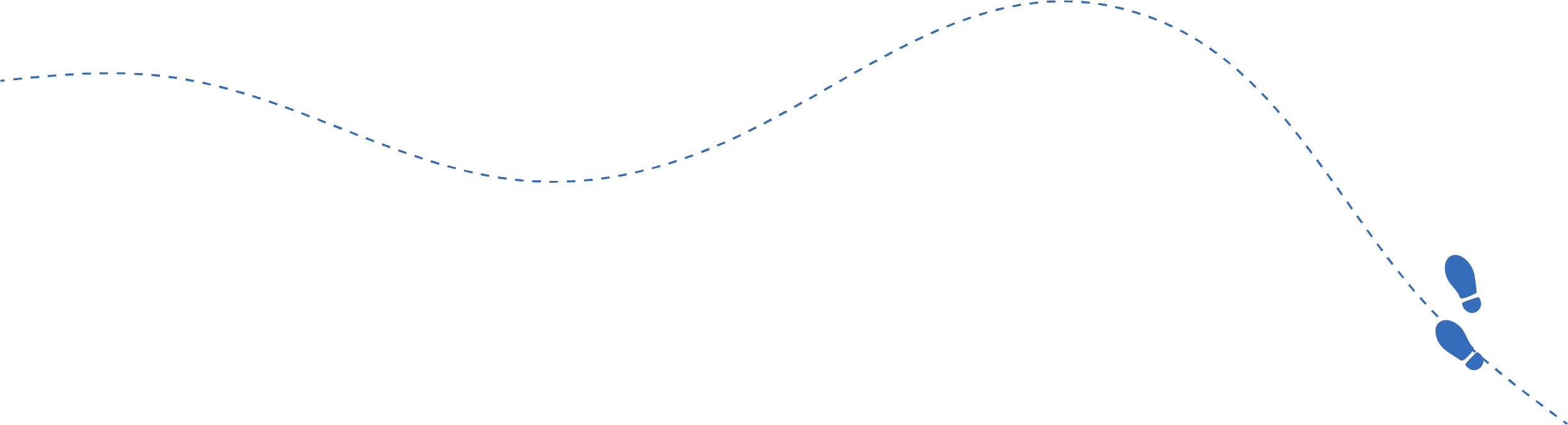 Path of a falling shoe on a dotted line with a shoe icon at the end.
