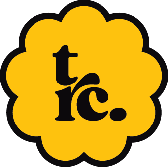 Yellow cloud-shaped logo with black outline and black lowercase letters "trc" and a period.