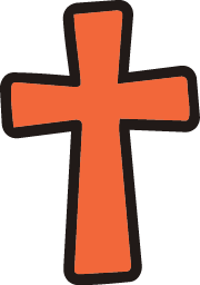 Orange cross with black outline on a dark background
