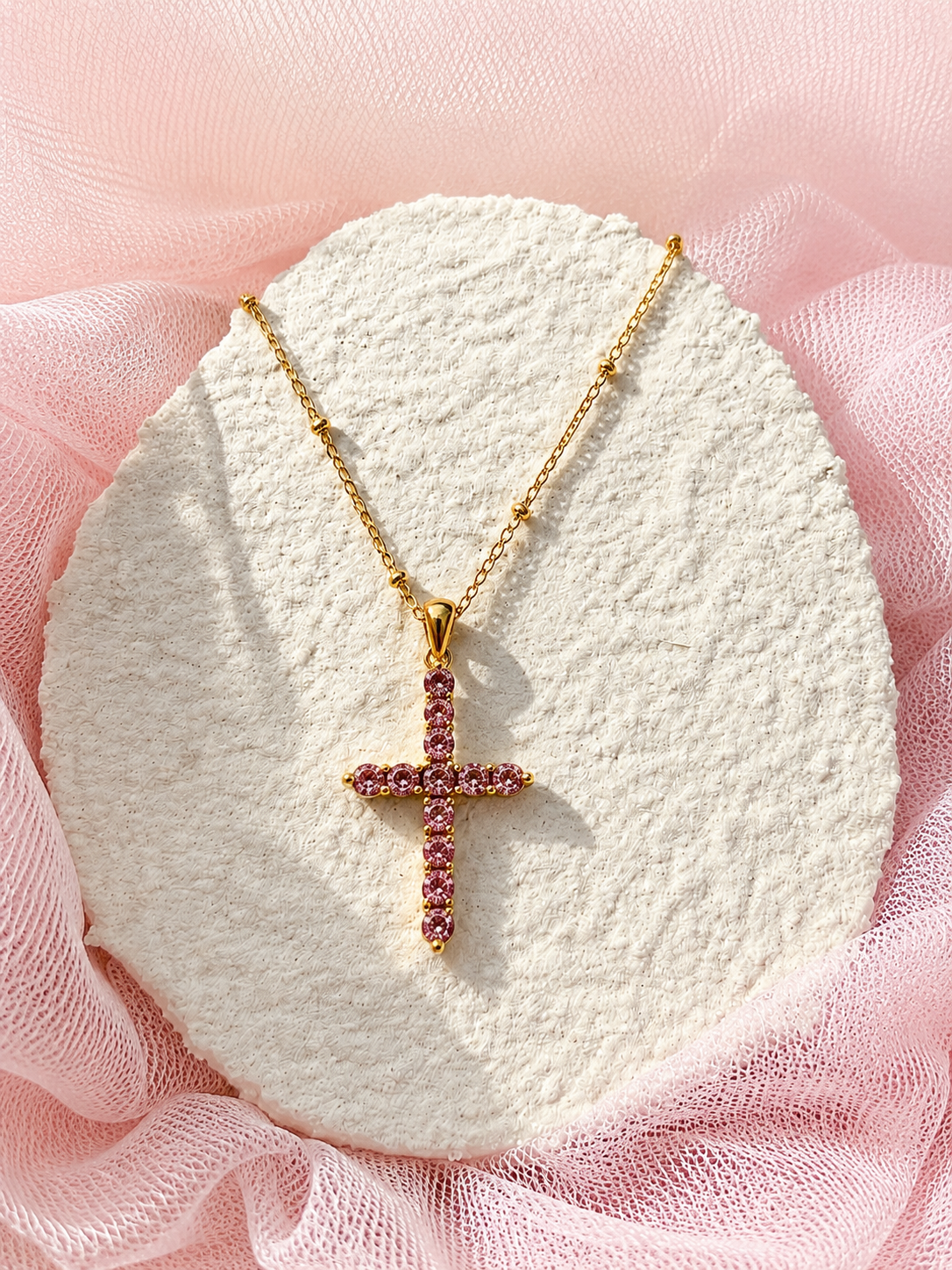 *PRE-ORDER* Reclaimed Pink Cross Necklace