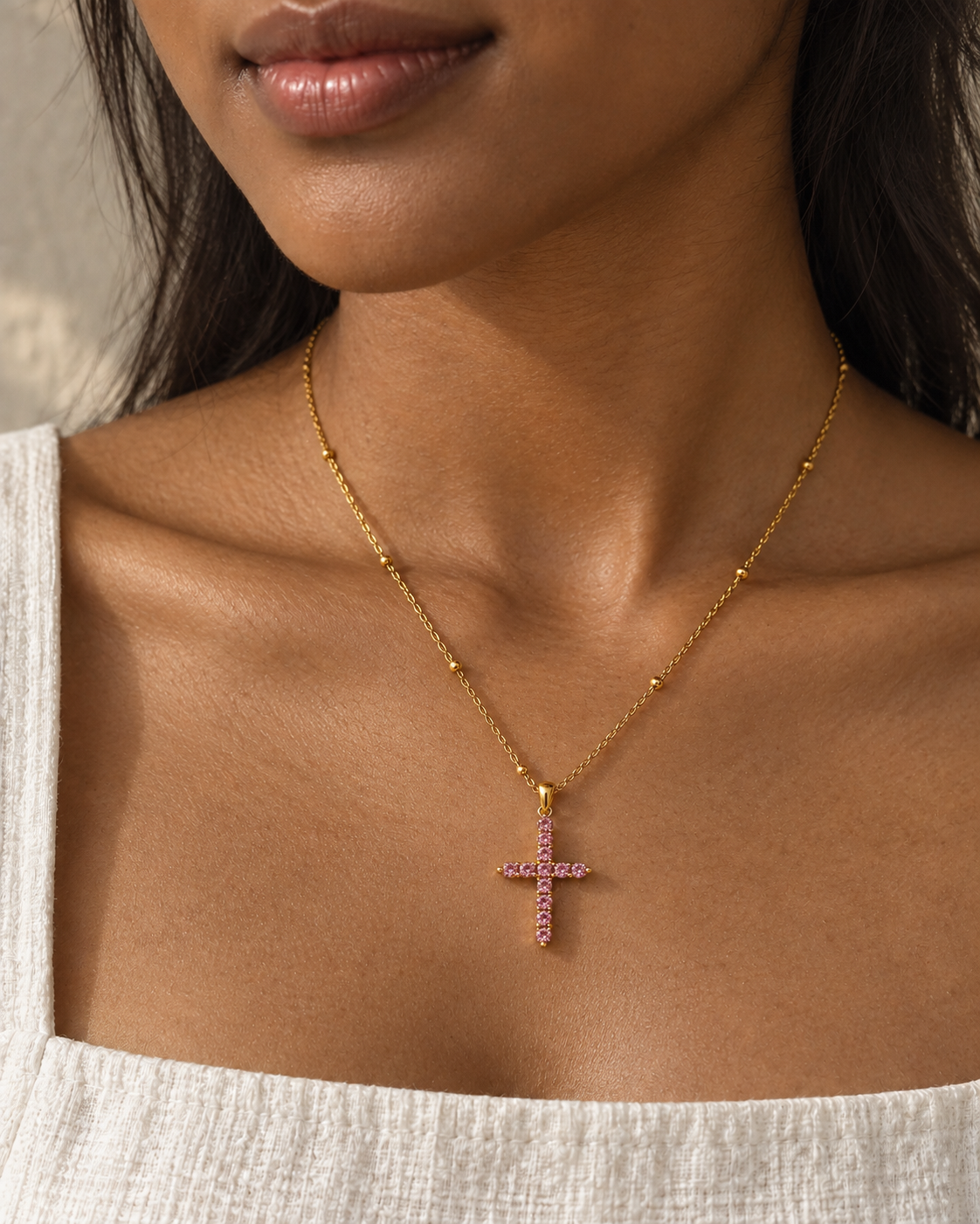 Pink Cross Necklace