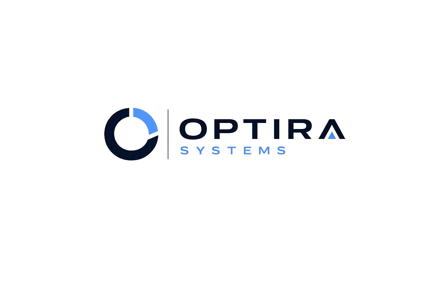 Optira Systems logo with a blue and red color scheme, set against a dark background with vertical red and purple light streaks.