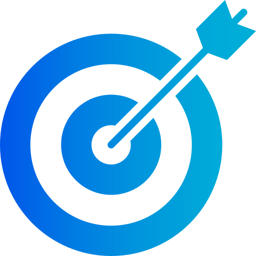 Blue silhouette of a target with an arrow hitting the bullseye.