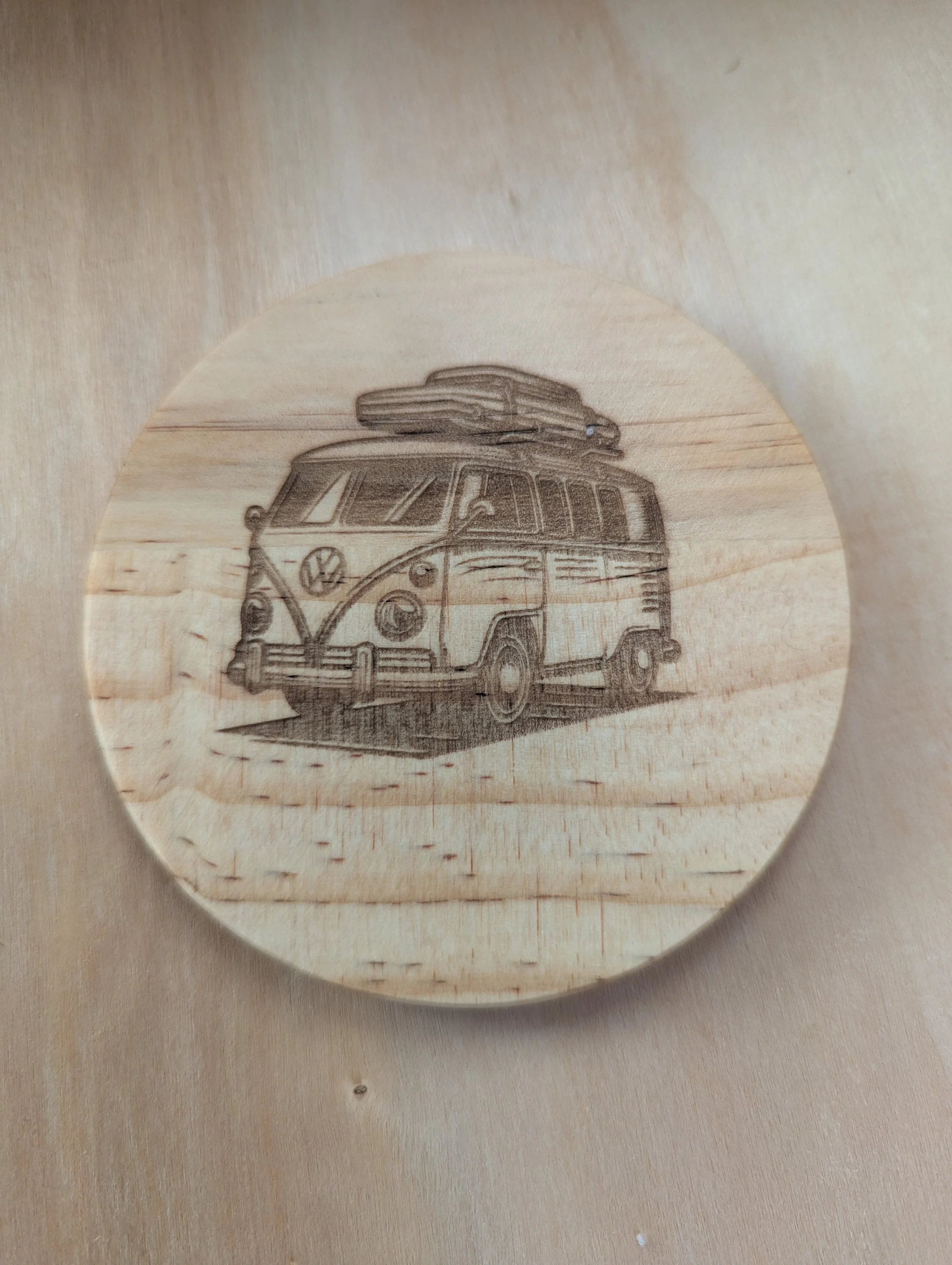 Laser engraved wooden coaster