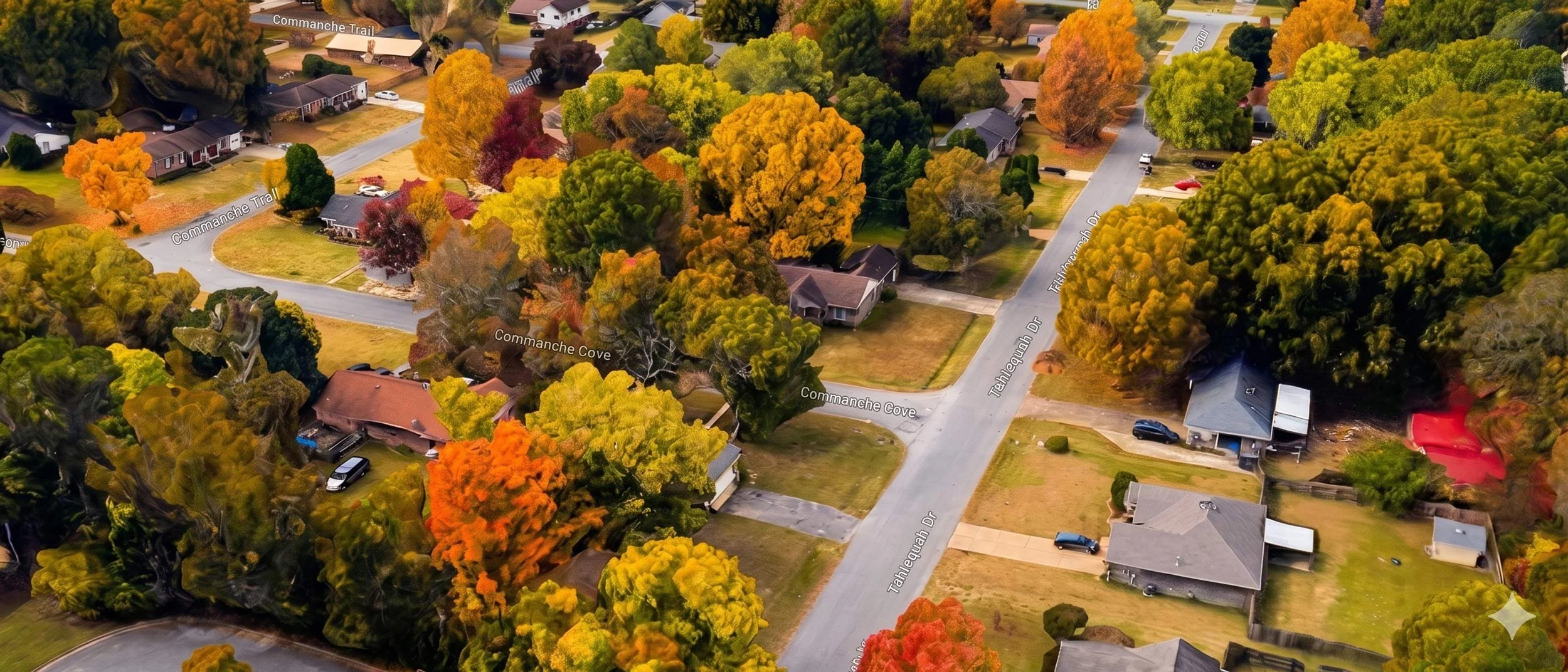 An aerial view of a  residential subdivision by Brasfield Construction