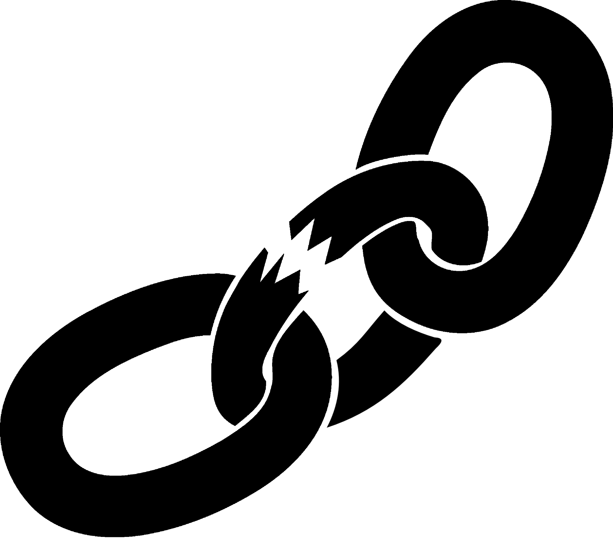 Line drawing of a chain link that is broken, depicted in a minimalist style.