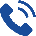 Icon of a blue telephone receiver with sound waves.