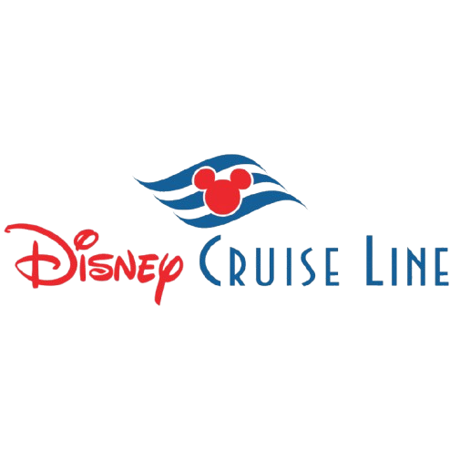 The Disney Cruise Line logo featuring a red Disney script logo, a stylized blue wave with a Mickey Mouse head symbol at the top, and the words 'Cruise Line' in blue and pink.
