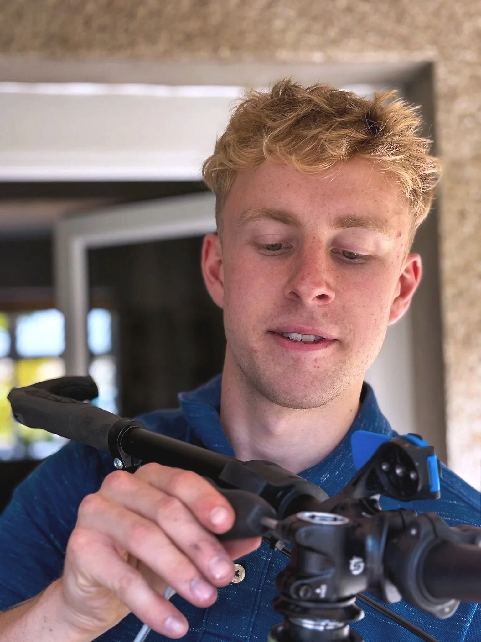 Headset adjustment during a mountain bike safety check at canny cycles