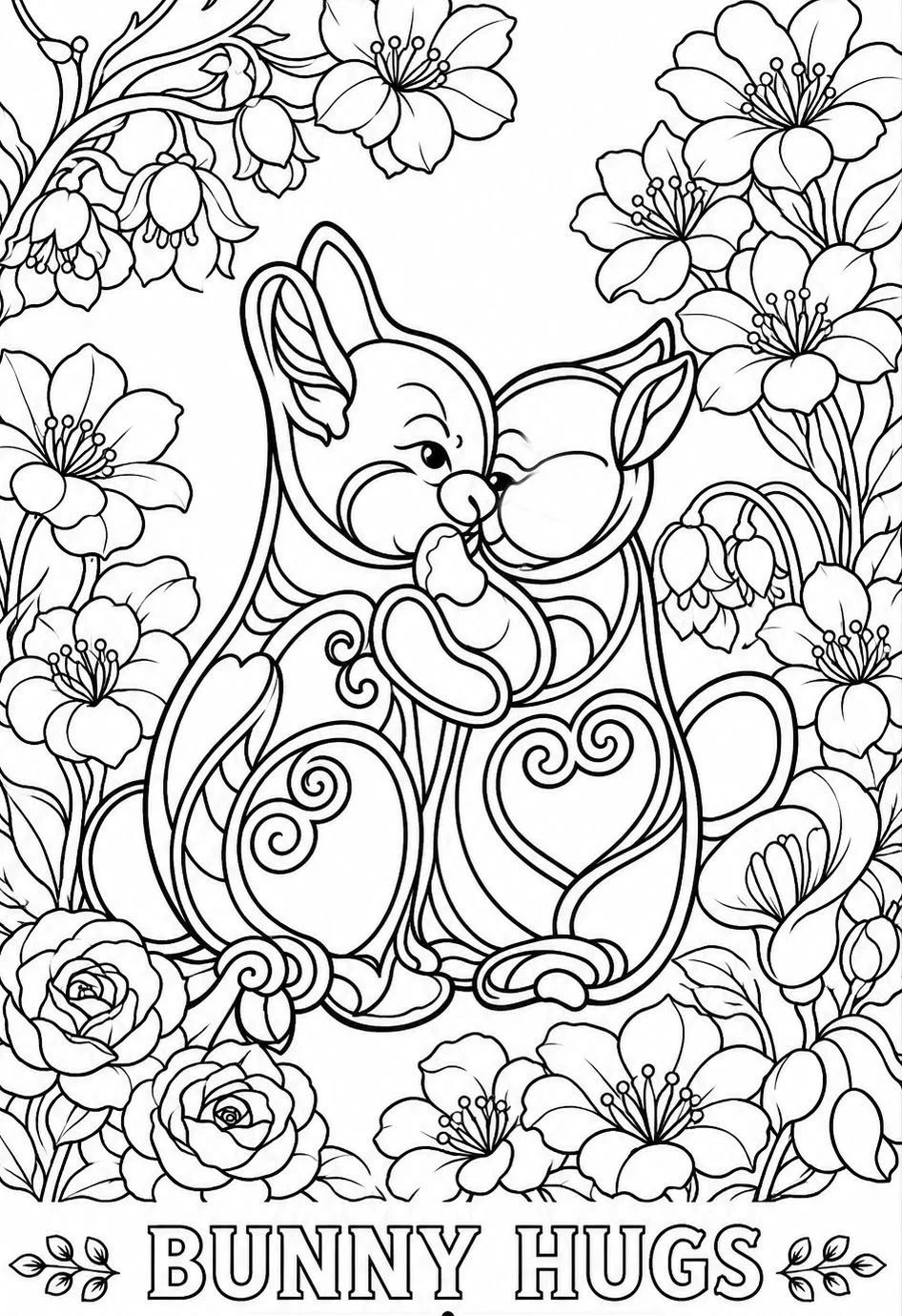 Bunny Hugs Coloring Page