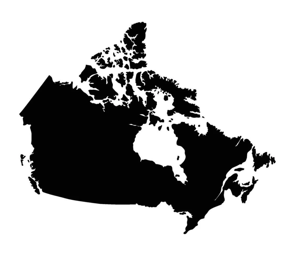 Black silhouette map of Canada with white background.