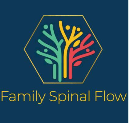 A colorful logo featuring a stylized tree with branches in green, yellow, and red inside a hexagon, with the text 'Family Spinal Flow' below.