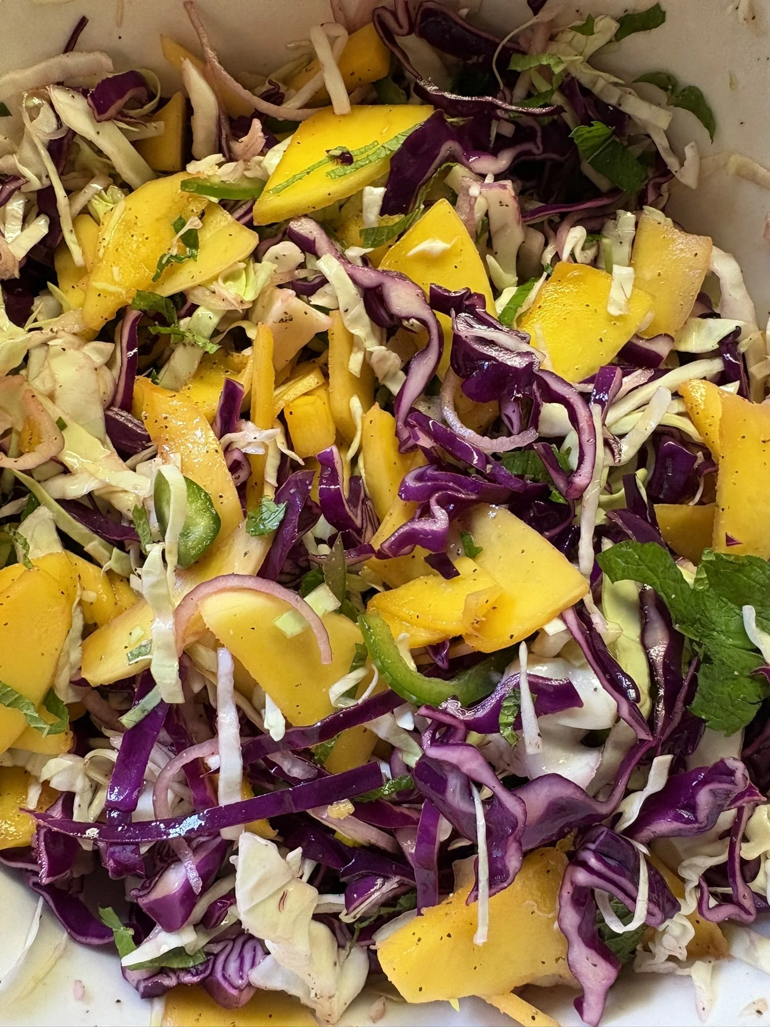 No-Mayo Mango Cabbage Slaw with Mint, Jalapeño &amp; Lime