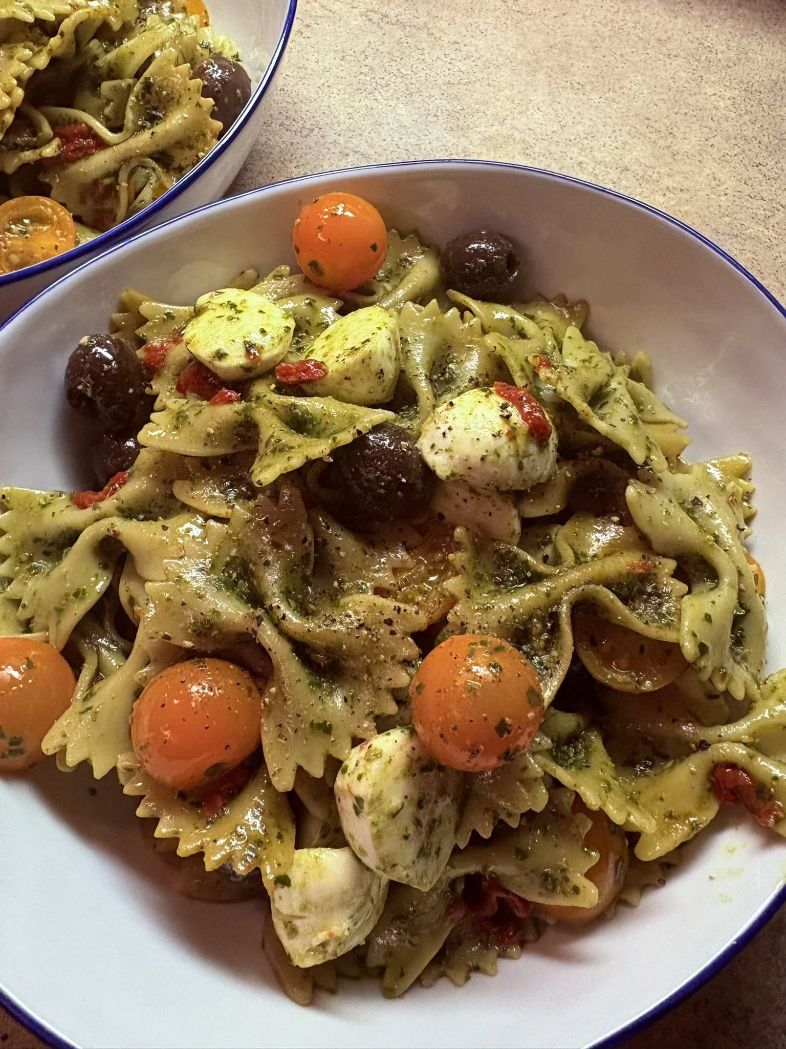 Pesto Bow Tie Pasta with Tomatoes &amp; Mozzarella