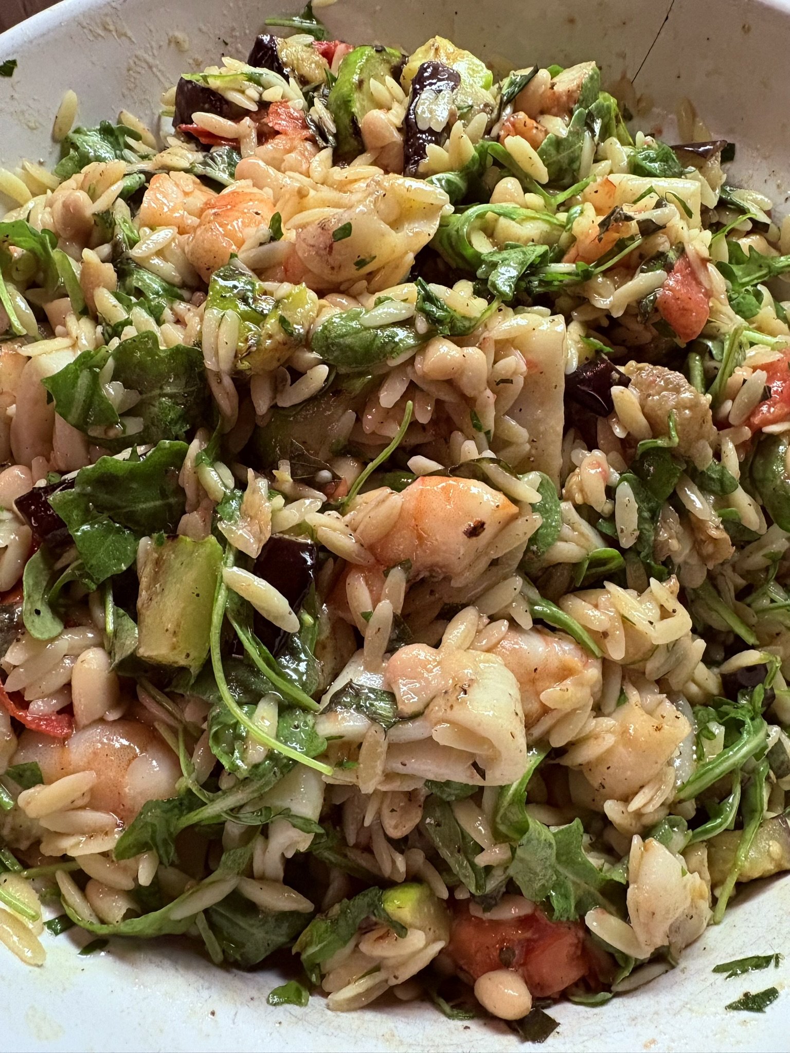 Mediterranean Grilled Seafood &amp; Vegetable Orzo Salad