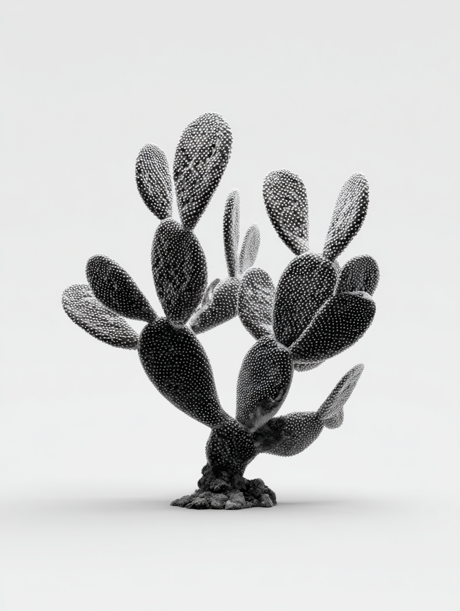Black cactus with white dots on a white background
