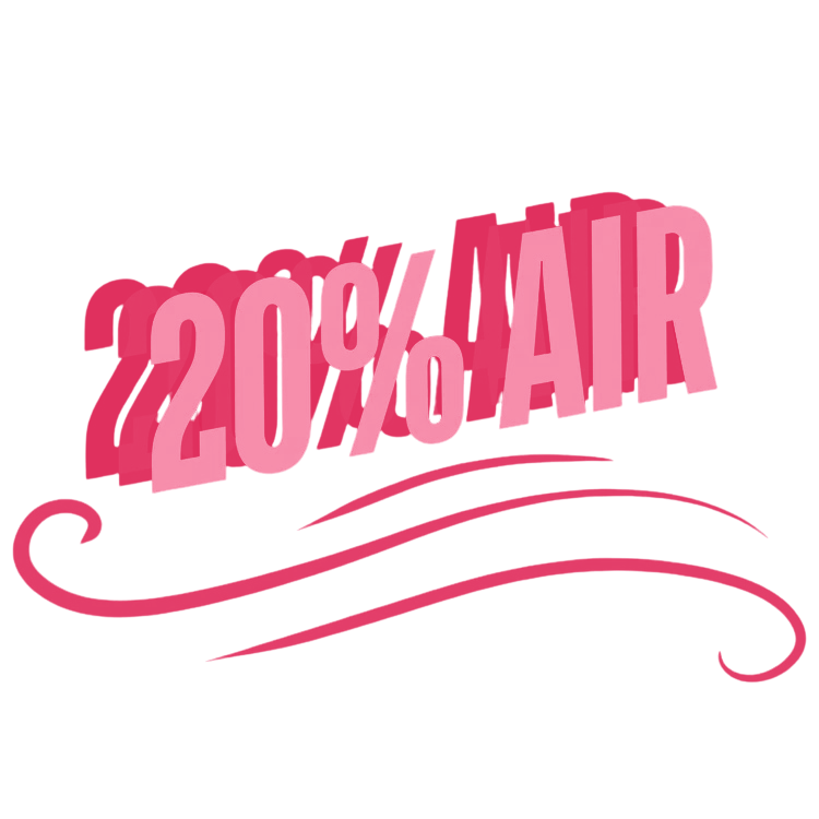Pink 3D text reading '20% AIR' with a stylized swoosh underneath. Frozen Custard East Vancouver, BC