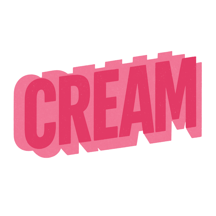 Pink sign with the word 'CREAM' in bold letters. Frozen Custard East Vancouver, BC