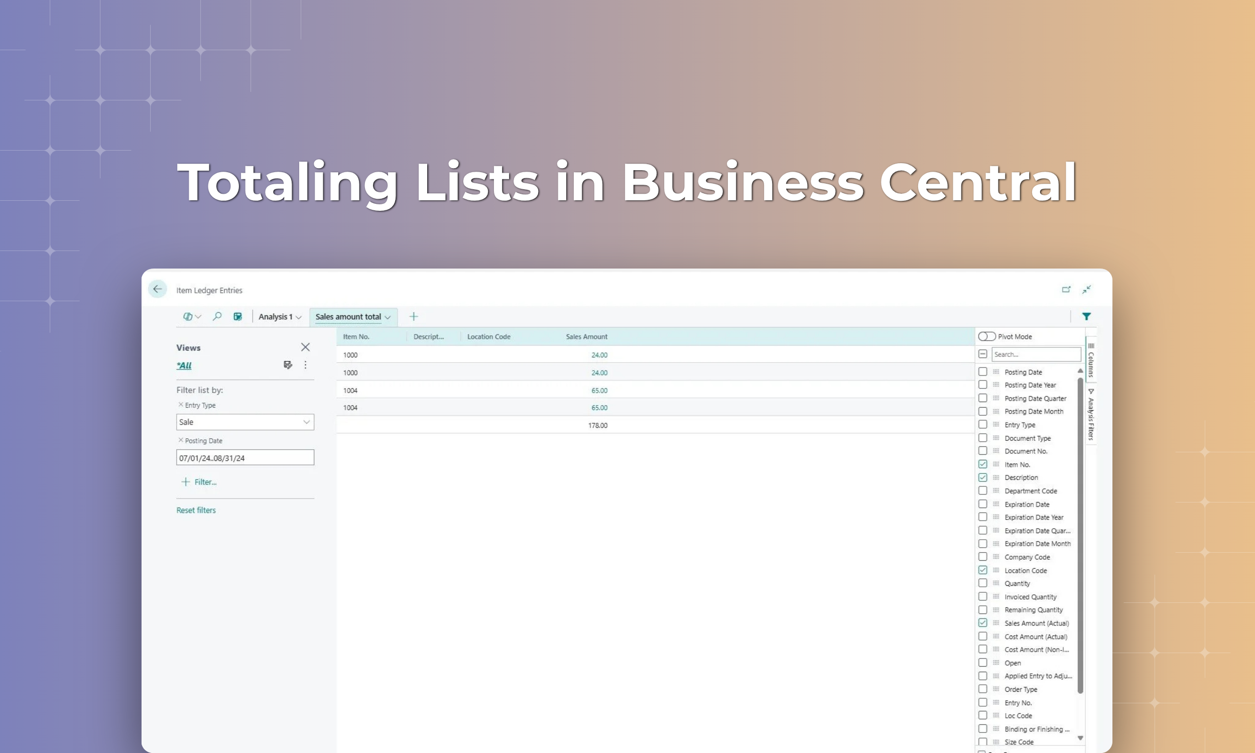 Totaling Lists in Business Central