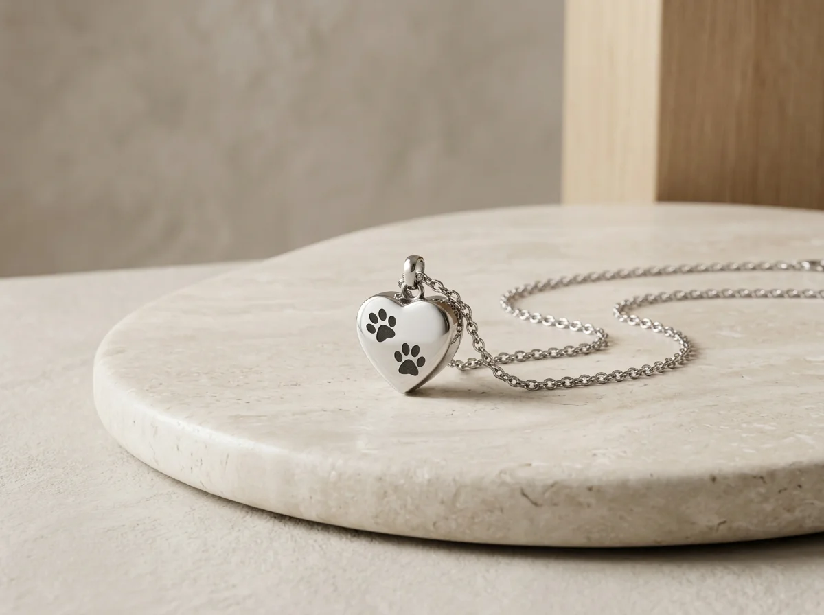 Pet Paw Heart Capsule Necklace