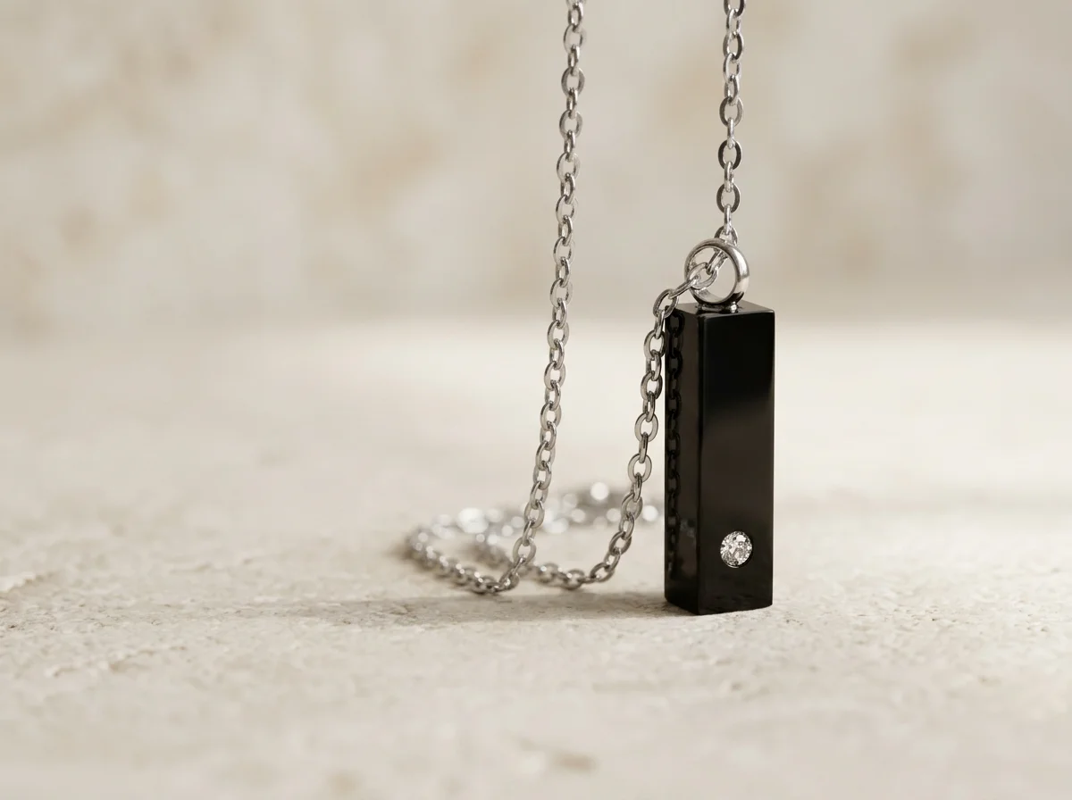 Black Bar with Cubic Zirconia Pendant