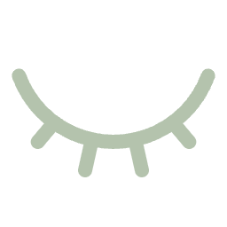 Close-up of a minimalist, stylized eye with closed eyelids and lashes in a soft mint green color.