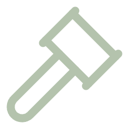 Illustration of a hammer with a green handle and beige head on a black background.