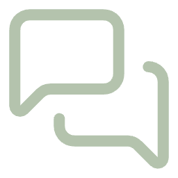 Two overlapping speech bubbles, one larger and one smaller, in a green outline.