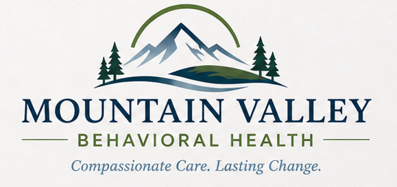 Logo of Mountain Valley Behavioral Health with mountain, trees, and a river, and the text 'Mountain Valley Behavioral Health' and the slogan 'Compassionate Care. Lasting Change.'