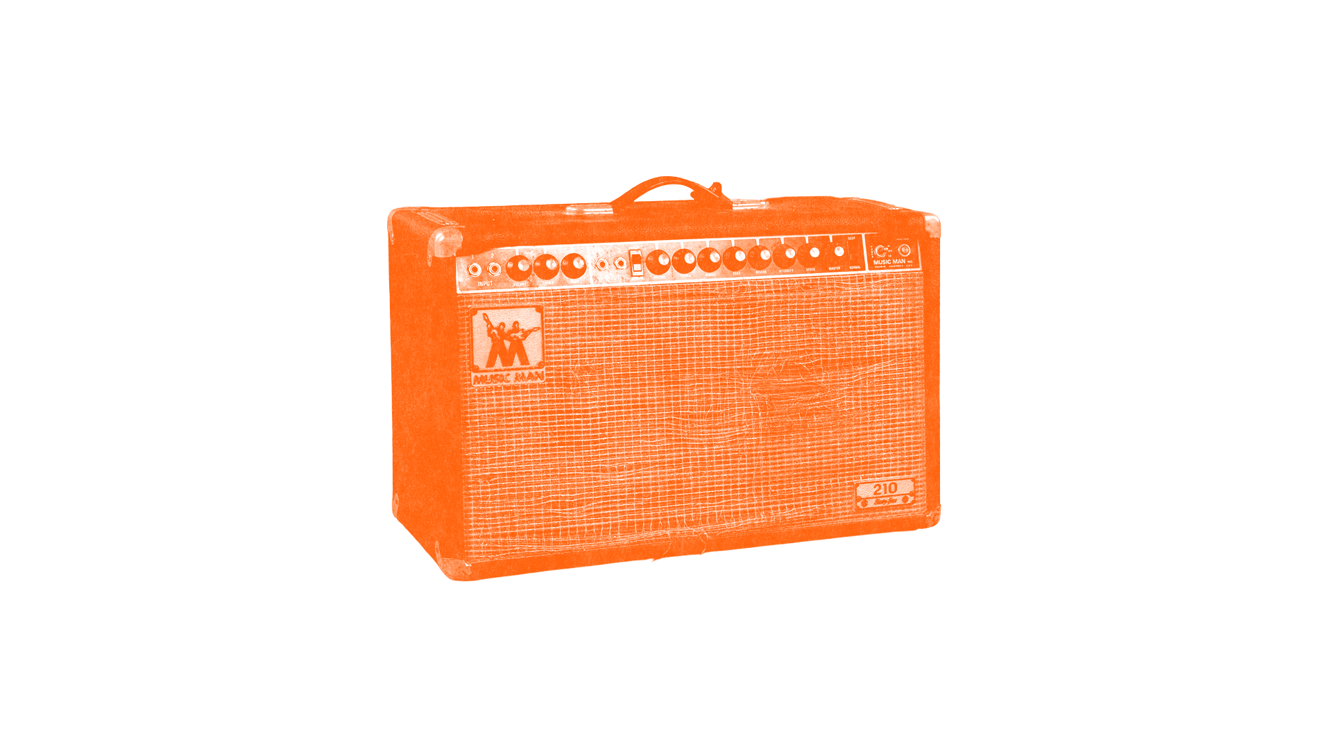 Risograph of a guitar amplifier with a Music Man logo on the front grille.