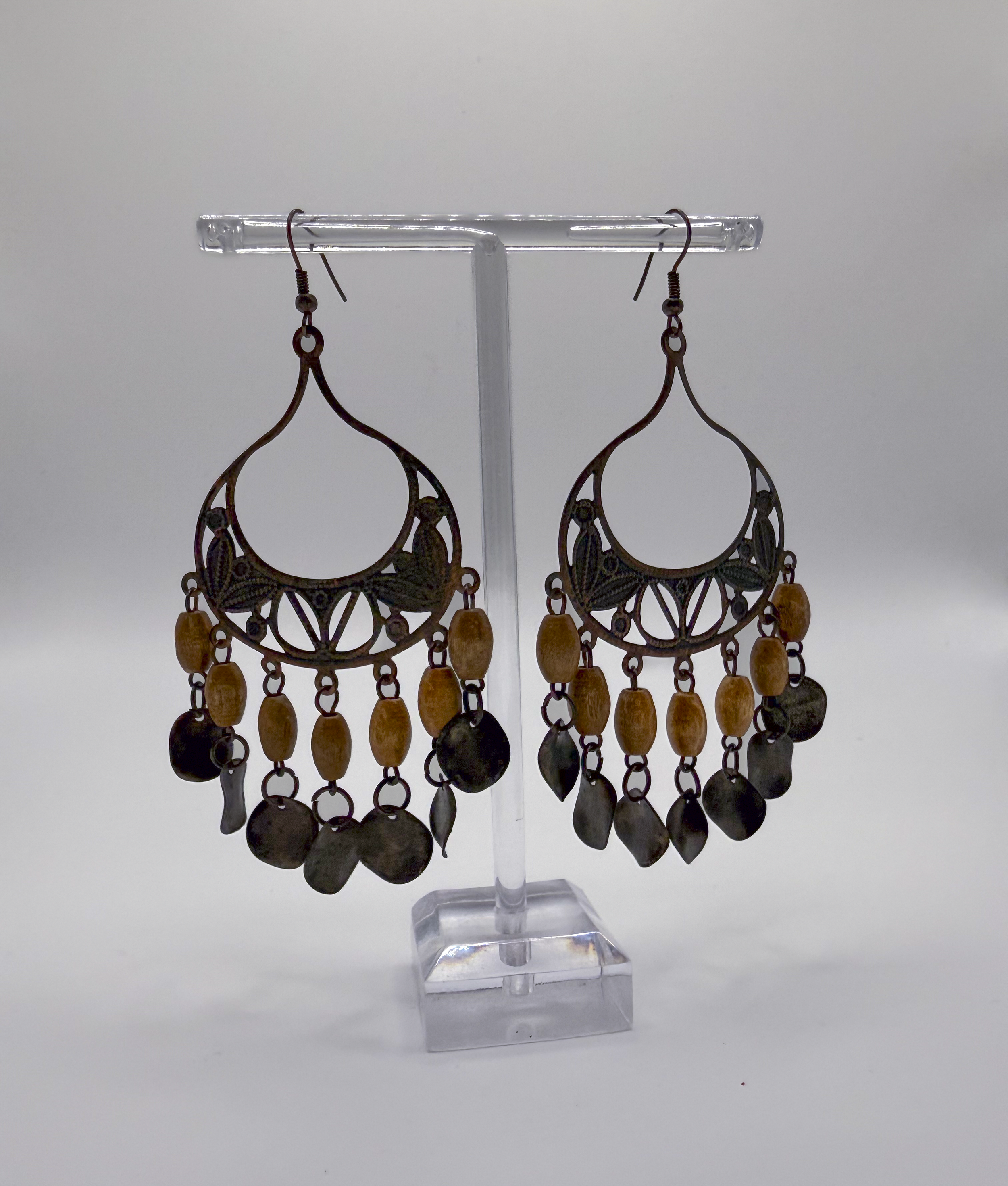 Metal & Wooden Dangle Earrings