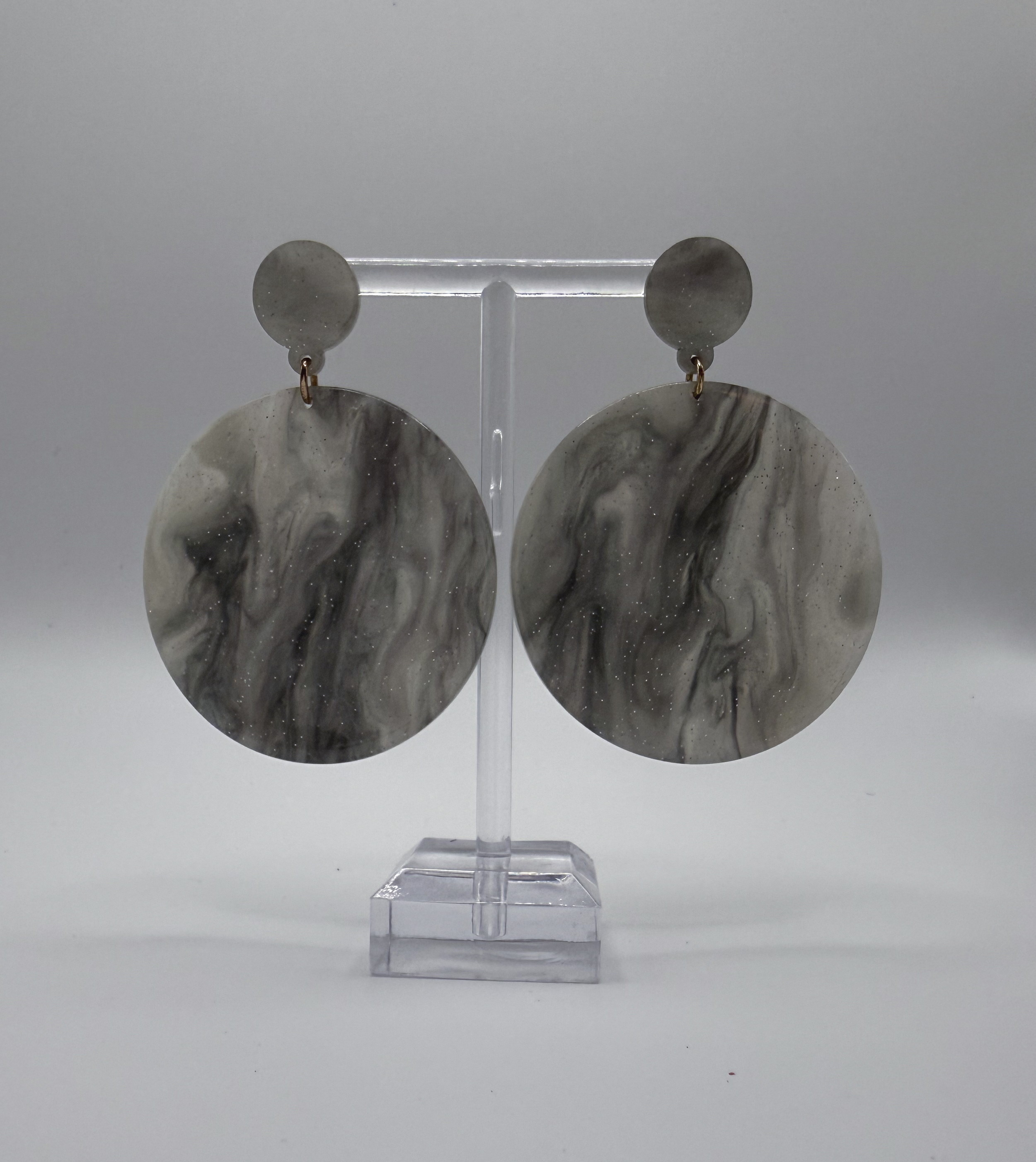 Resin Earrings, Sparkling Grey