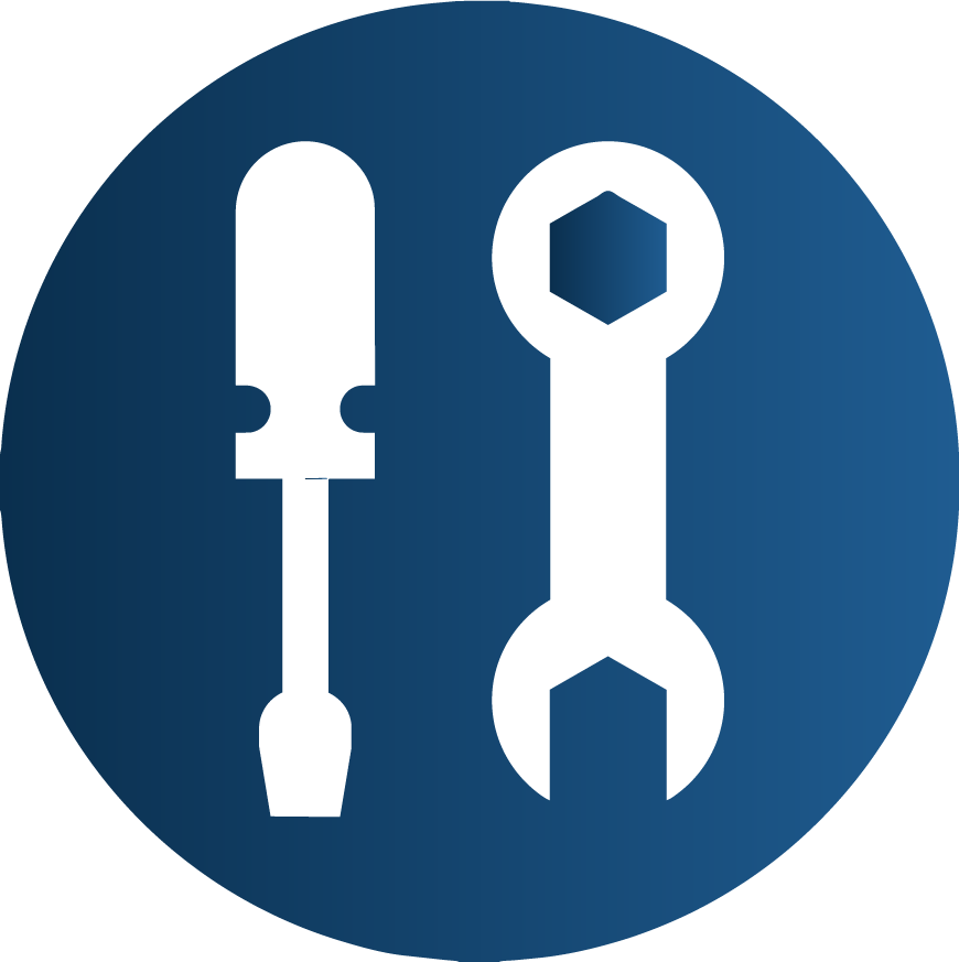 A blue icon of a screwdriver and wrench