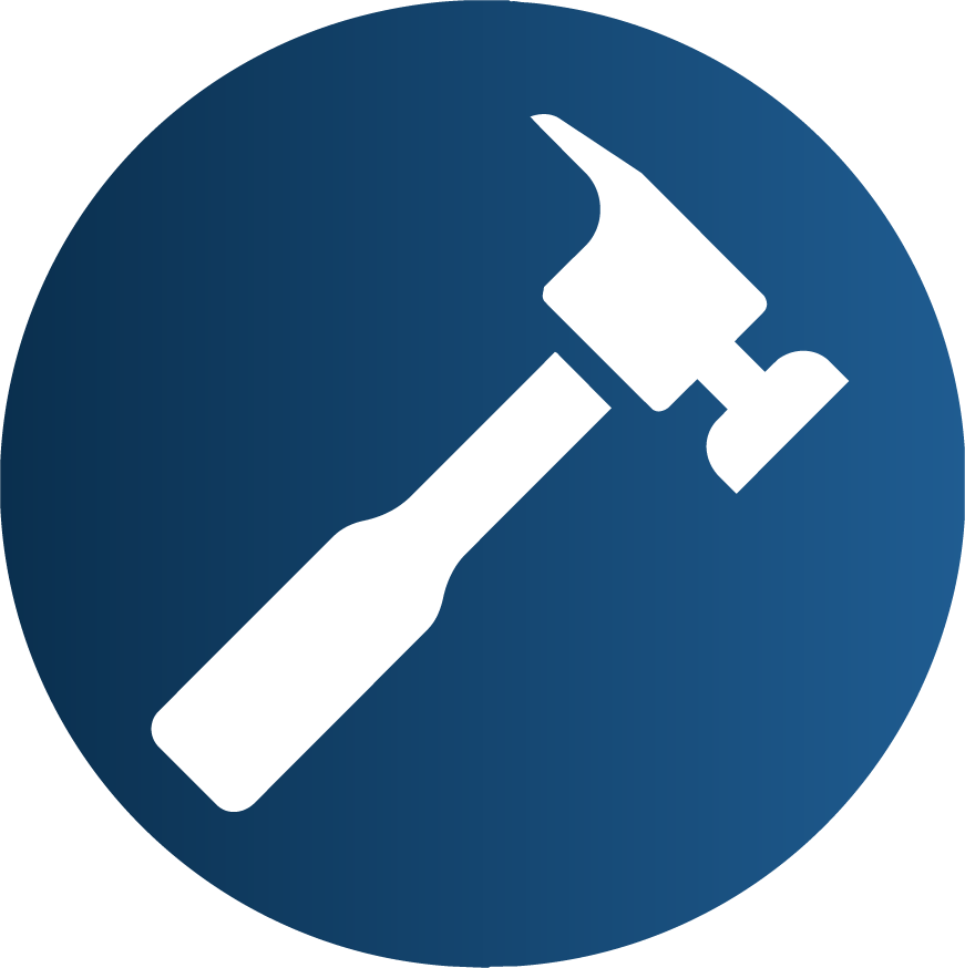 A blue icon with a white hammer