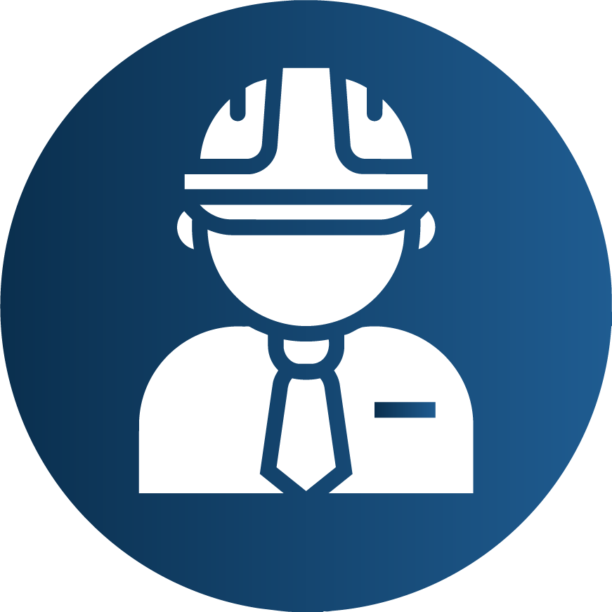 A blue icon with a construction foreman