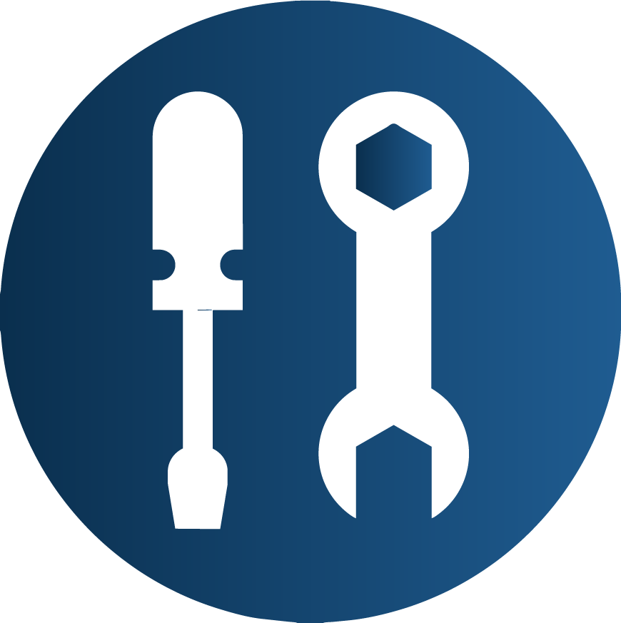 A blue icon of a screwdriver and wrench