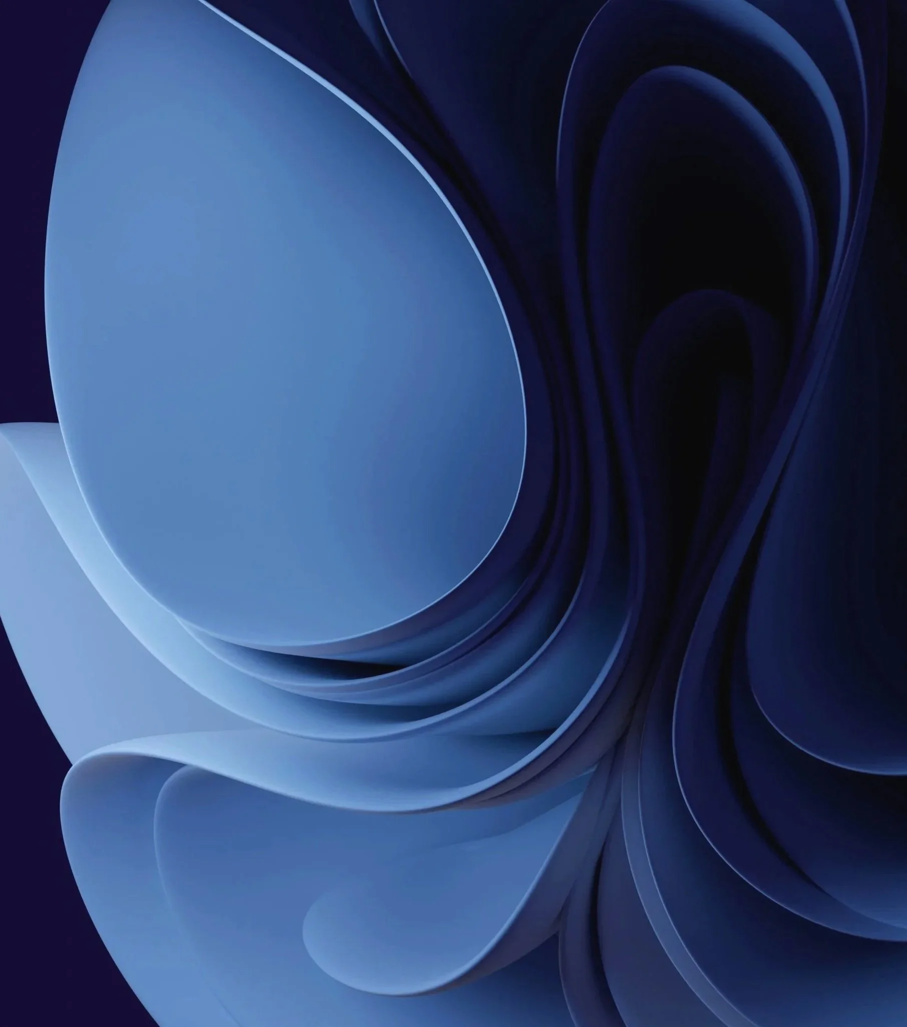 Close-up of a dark blue and black abstract background with curved shapes and layered patterns.