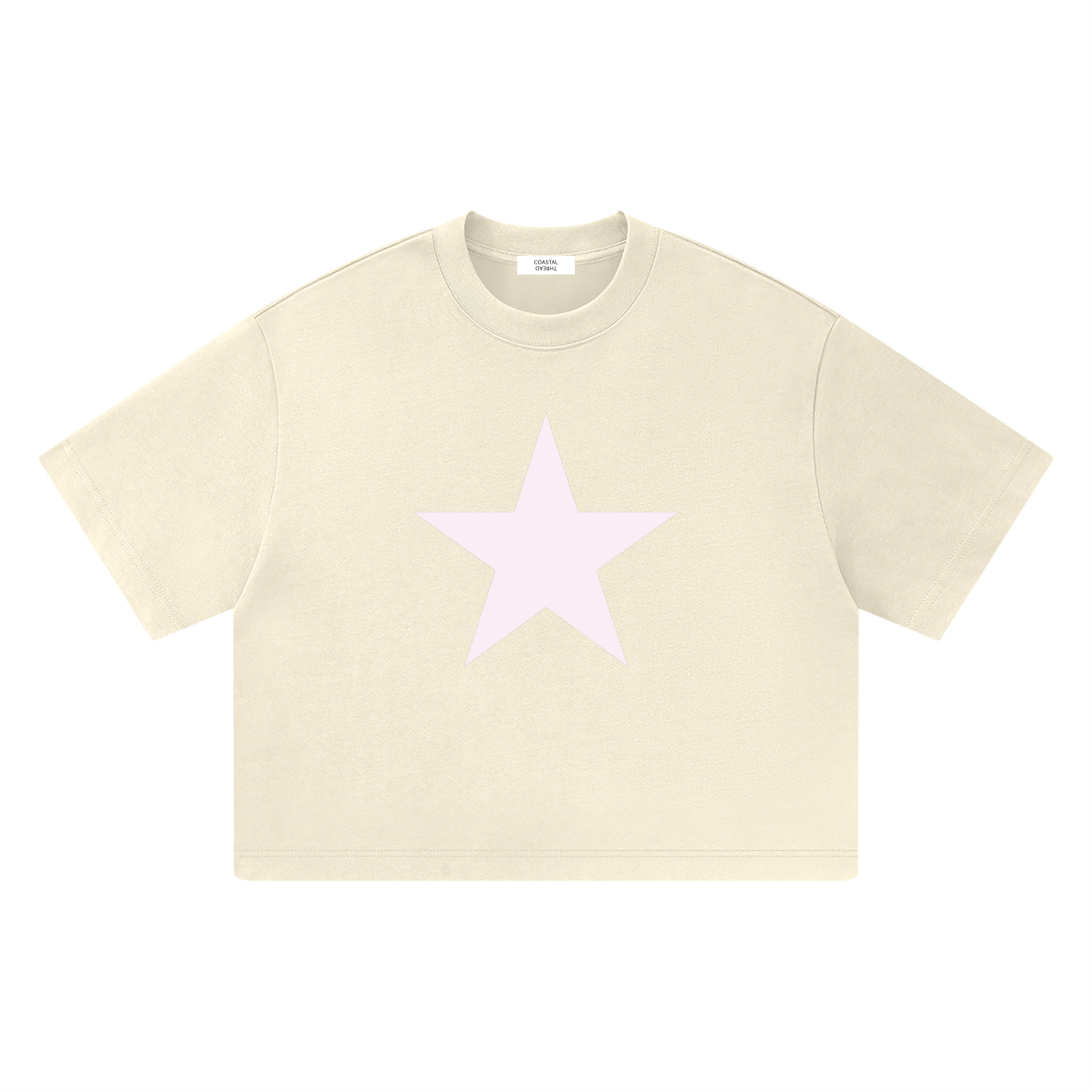 Cream heavyweight boxy cotton tee with pale pink star