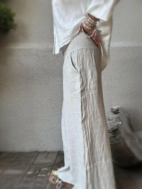 Wide Leg Linen Pant - Beige  *NEW*