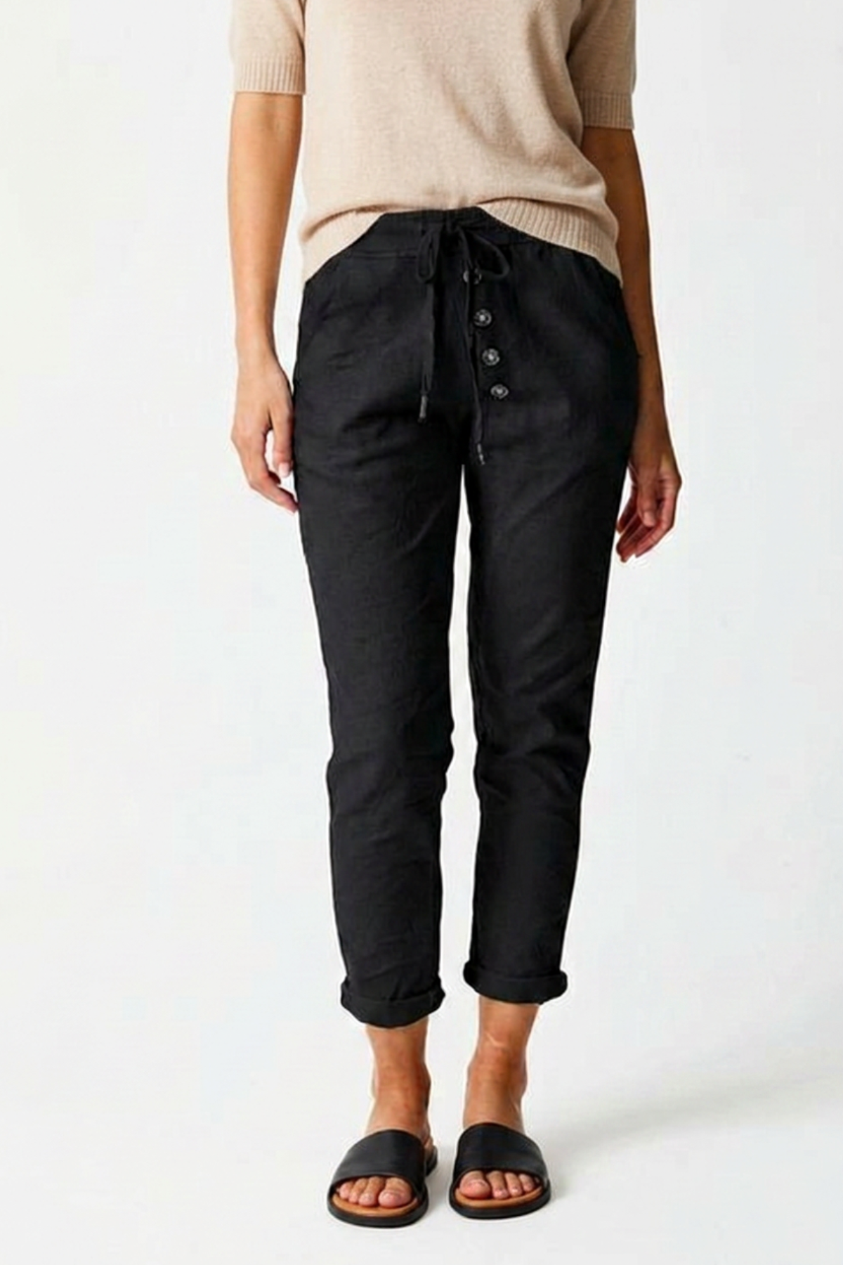 Becca Button Detail Joggers - Black   *NEW*
