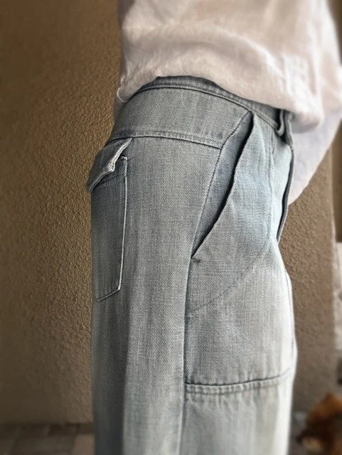 Banditas Nashi Jean in vintage-washed light blue denim with relaxed barrel-leg fit