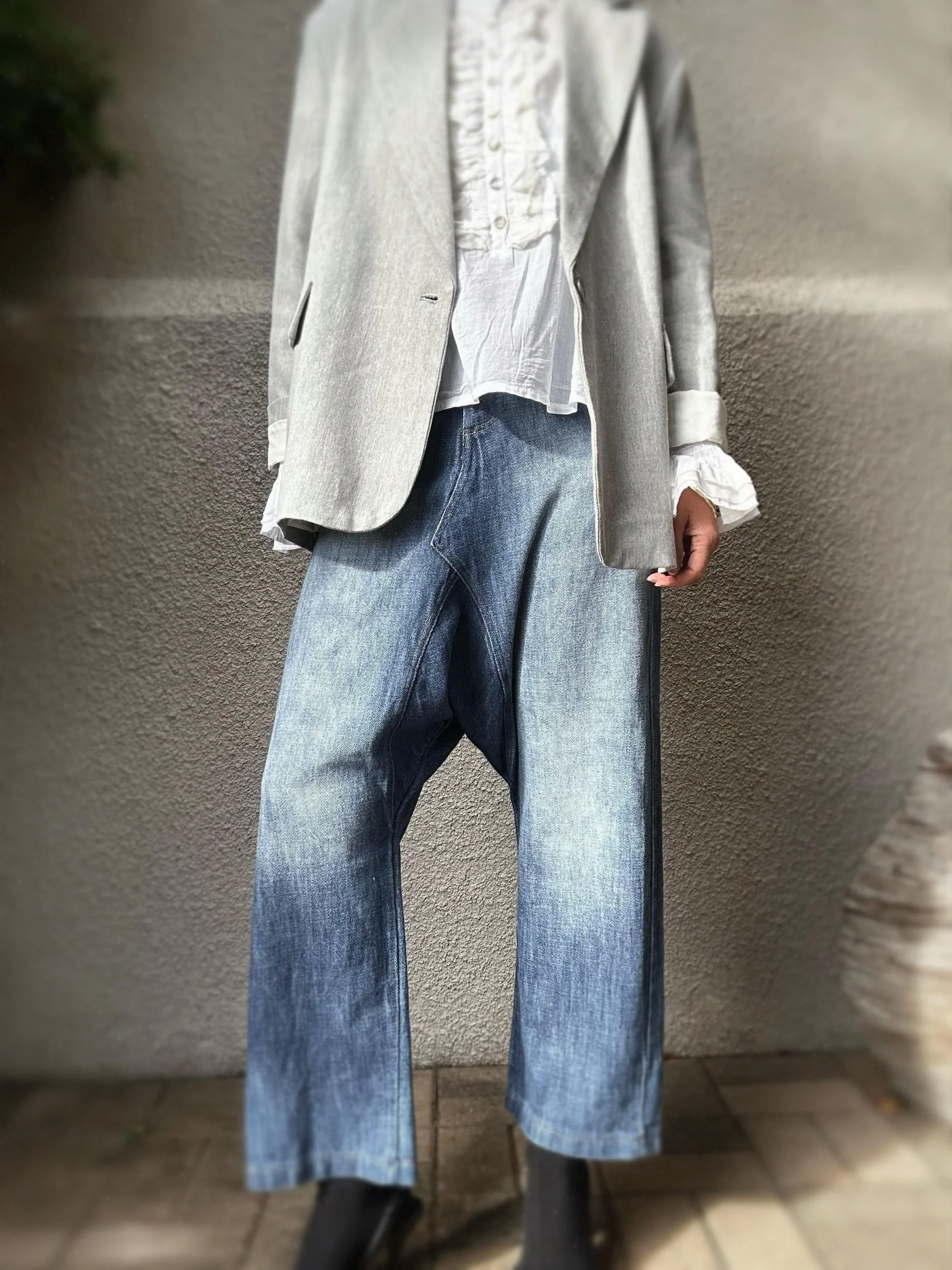 Banditas Baldwin Harem Jeans featuring a slouchy silhouette, washed blue denim and tapered legs.