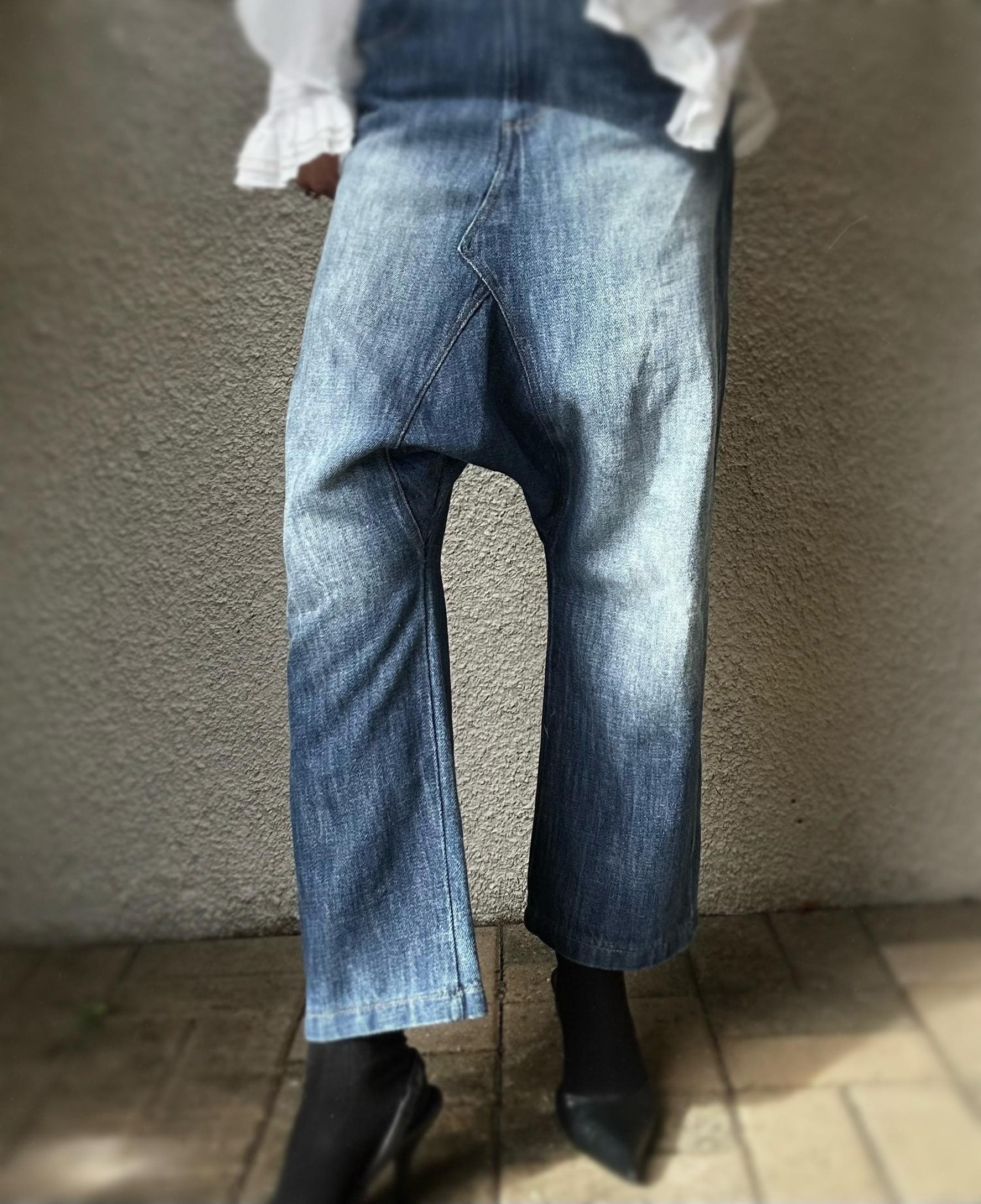 Back view of Banditas Baldwin Harem Jeans showing the relaxed seat, dropped crotch and tapered denim legs.