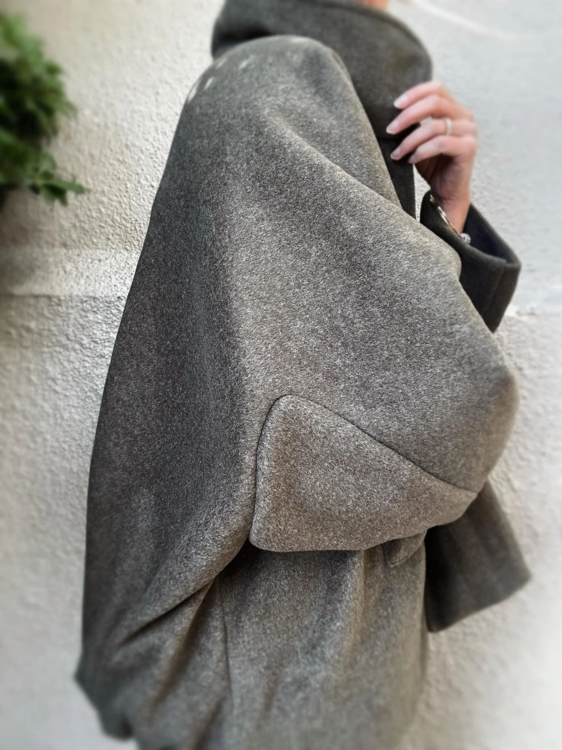 Close-up of khaki Banditas Kapalua Jacket showing its oversized sleeve and relaxed fit