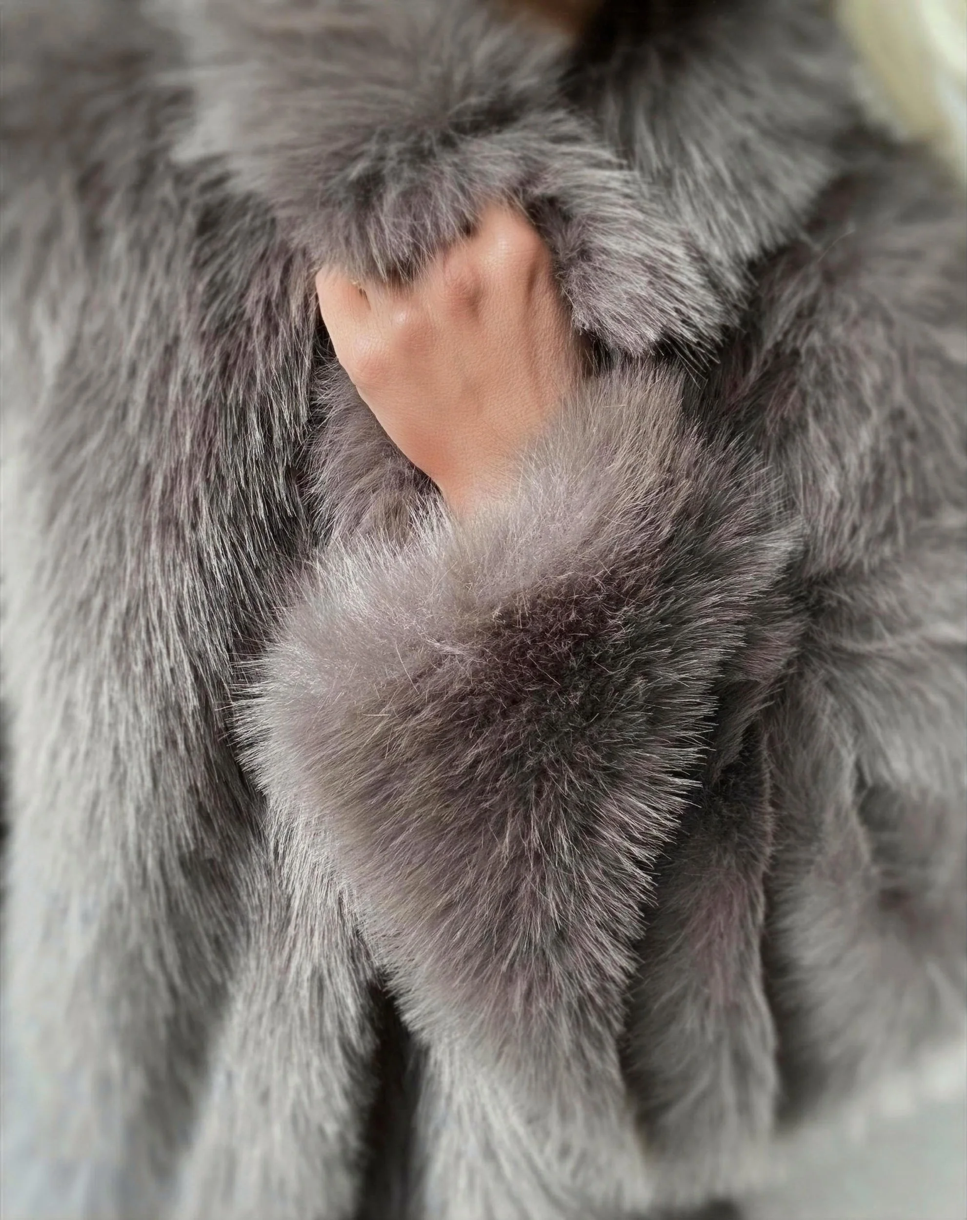 Close-up of dark brown Banditas Makena Faux Fur Jacket showing its oversized collar and thick faux fur texture