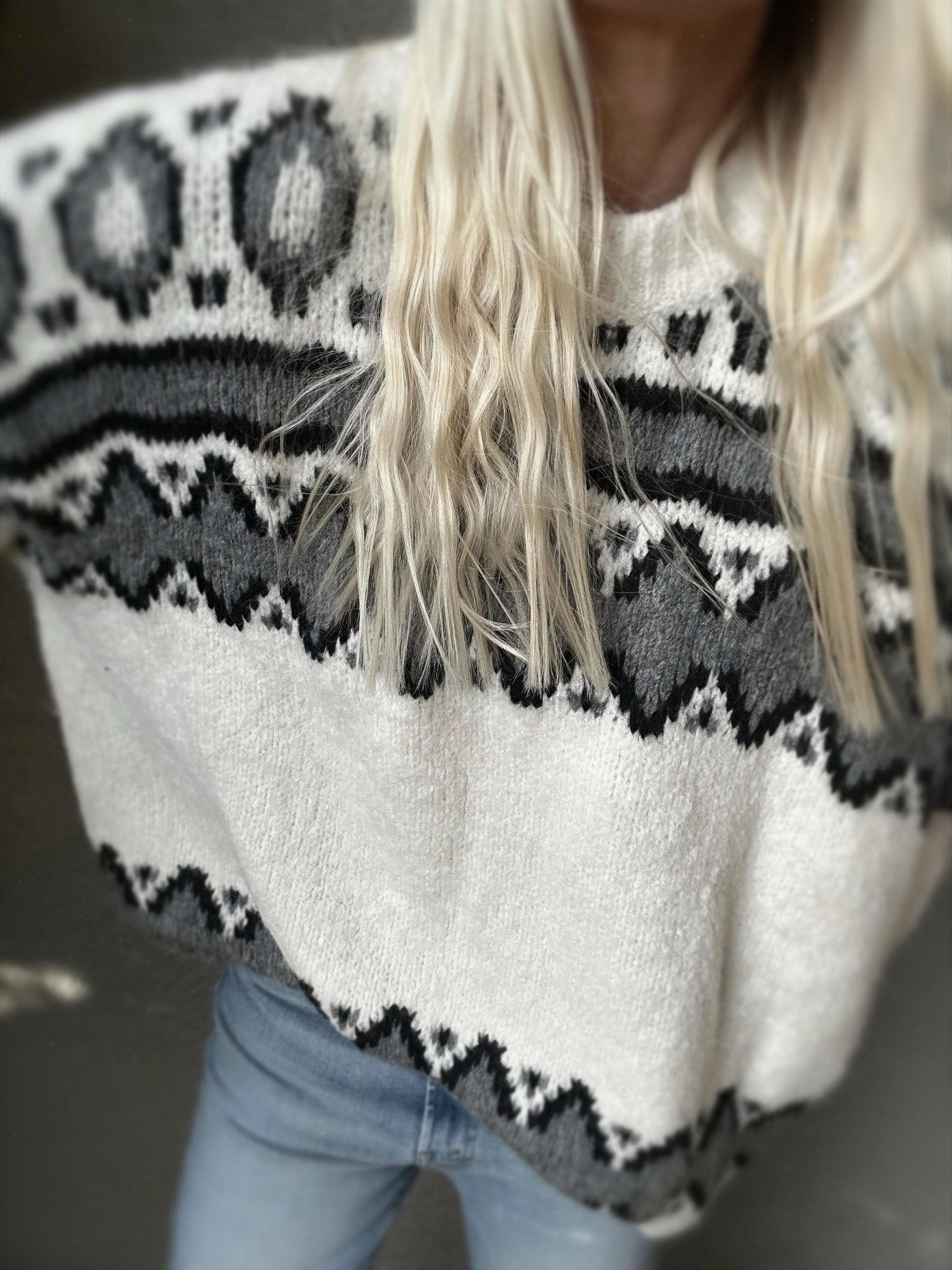 Front detail view of the Makawao Sweater by Banditas from Coastal Thread Shop