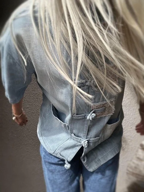 View of Banditas Kimono Flamino oversized washed denim top