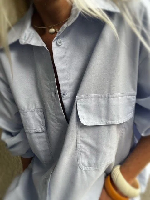 Close-up of Banditas Hutting Shirt oversized chest pocket and cotton fabric