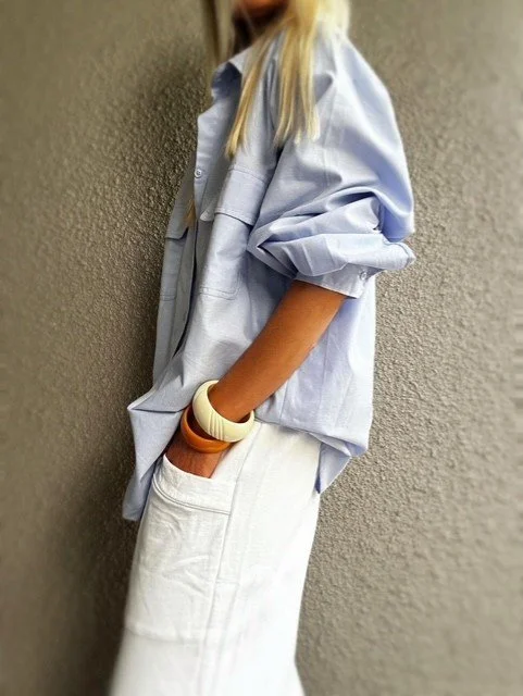 Banditas Hutting Shirt side view showing relaxed oversized fit